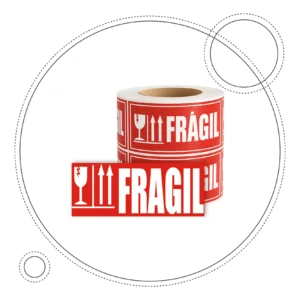 Etiqueta adhesiva FRÁGIL en rollo para embalaje y protección de mercancía delicada