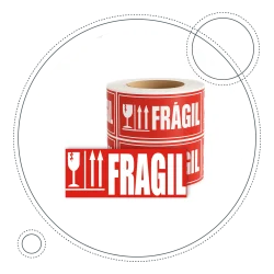 Etiqueta adhesiva FRÁGIL en rollo para embalaje y protección de mercancía delicada